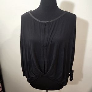 Free People Black Blouse Tie Sleeves and  Gathered Buttons